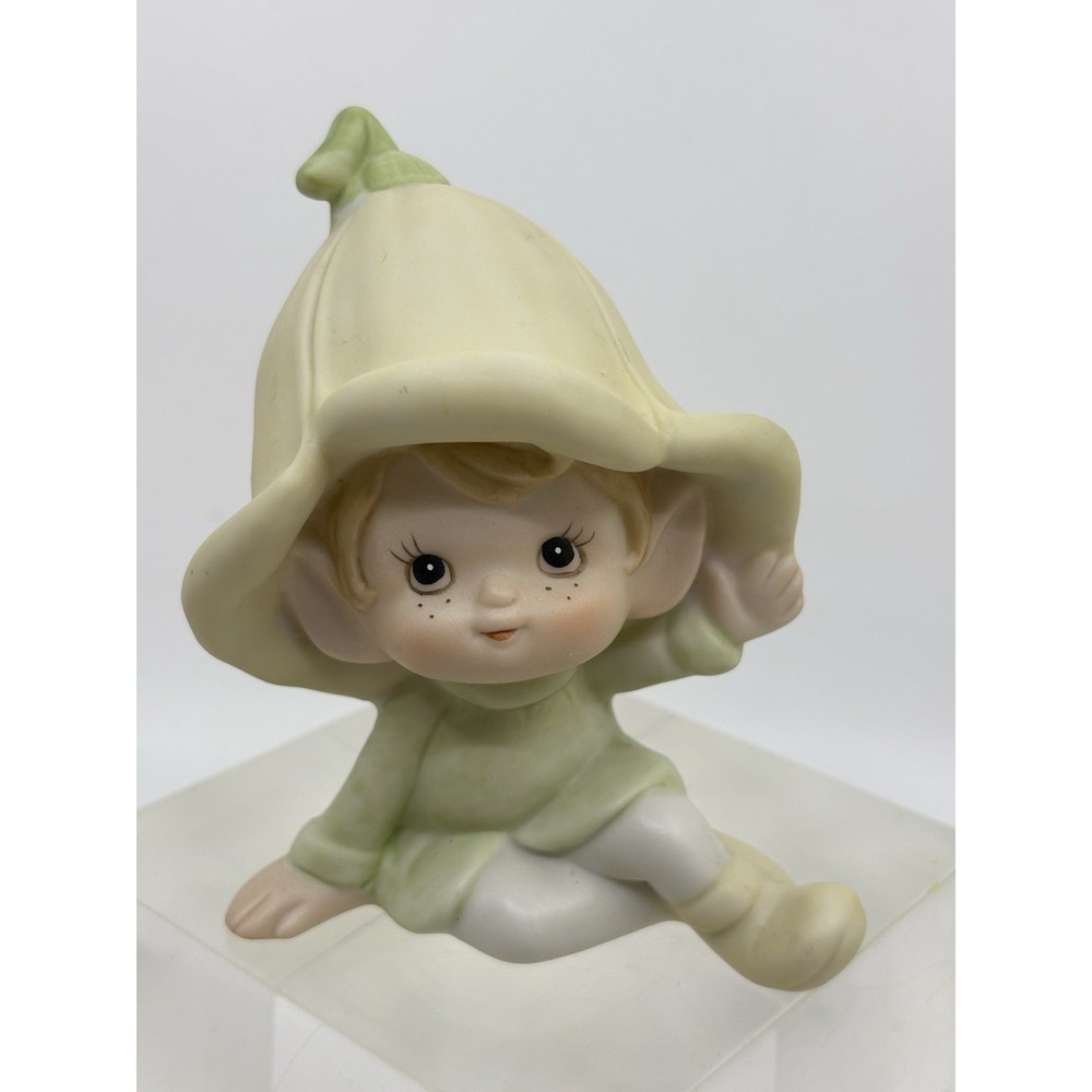 Vintage 1980s Homco Ceramic Pixie Elf Figurine Green Shirt